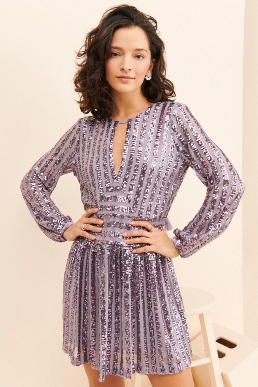 Anthropologie NEW Women's Size 2 Lilac Purple Sequined Open-Back Mini Dress NWT